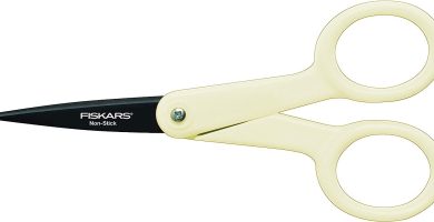 Fiskars Tijeras antiadhesivas Micro-Tip - 12 cm, para diestros y zurdos, Blanco, 1004682