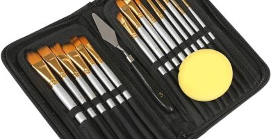 Kesote - Juego de 15 Pinceles de Pinceles con Estuche y Esponja Negras, Pintura acrílica al óleo y Acuarela