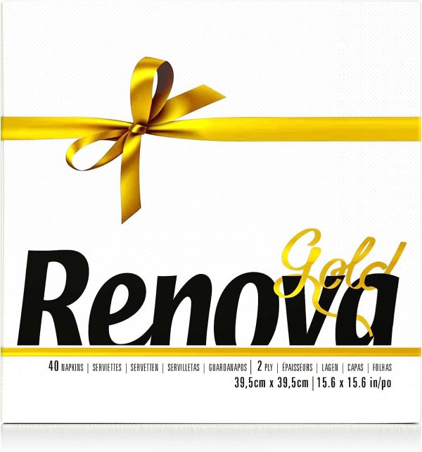 Renova Servilletas de papel Gold Blancas - 40 Servilletas Tamaño Grande Renova Servilletas de papel Gold Blancas - 40 Servilletas Tamaño Grande