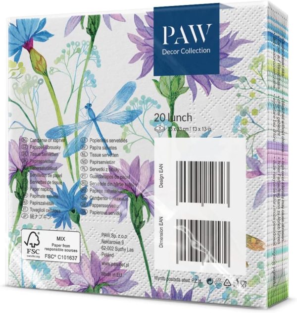 PAW - Servilletas Papel 3 Capas (33 x 33 cm) Flower With Dragonfly PAW - Servilletas Papel 3 Capas (33 x 33 cm) Flower With Dragonfly