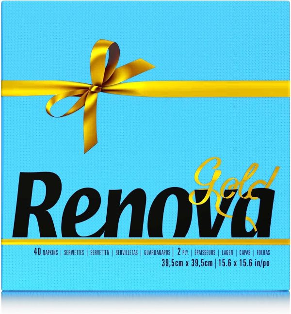 Renova Servilletas de papel Gold Azules - 40 Servilletas Tamaño Grande Renova Servilletas de papel Gold Azules - 40 Servilletas Tamaño Grande