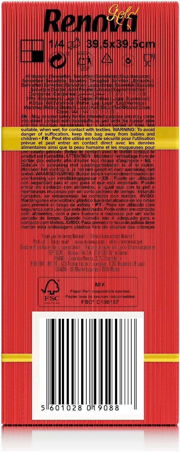 Renova Servilletas de papel Roja - 40 Servilletas Tamaño Grande Renova Servilletas de papel Roja - 40 Servilletas Tamaño Grande