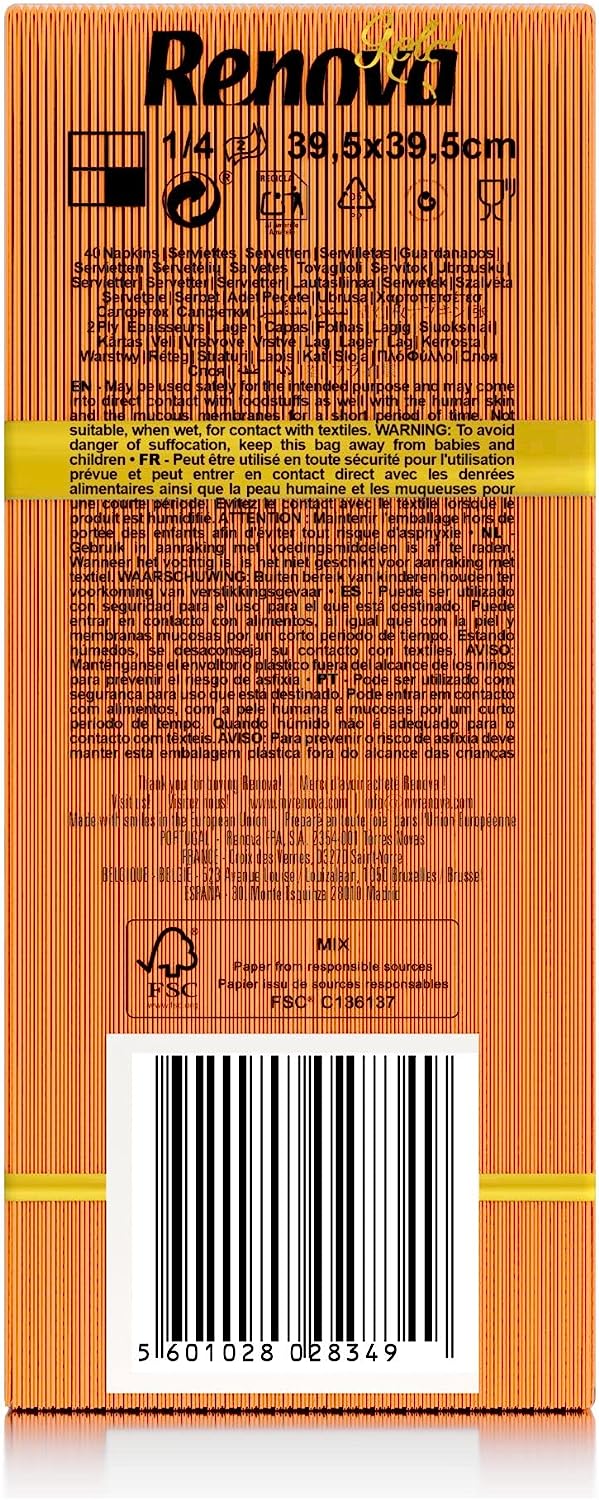 Renova Servilletas de papel Gold Naranjas - 40 Servilletas Tamaño Grande Renova Servilletas de papel Gold Naranjas - 40 Servilletas Tamaño Grande