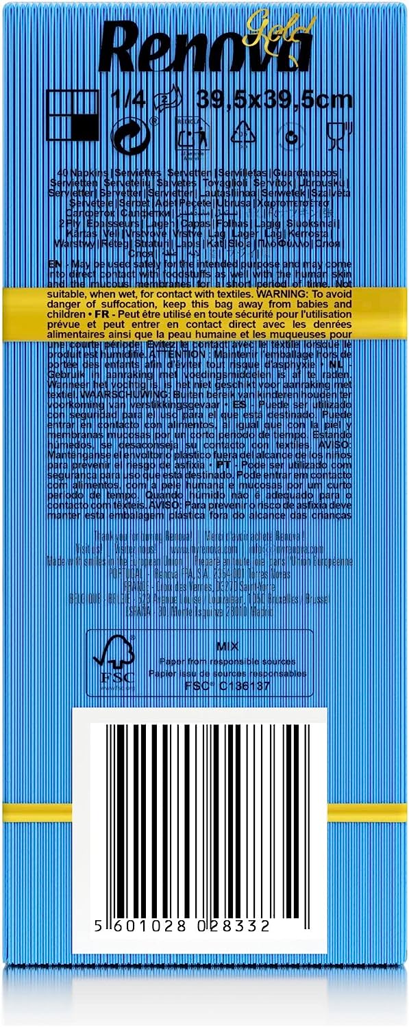 Renova Servilletas de papel Gold Azules - 40 Servilletas Tamaño Grande Renova Servilletas de papel Gold Azules - 40 Servilletas Tamaño Grande