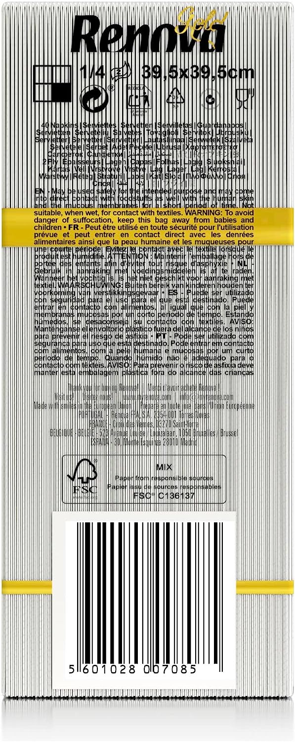 Renova Servilletas de papel Gold Blancas - 40 Servilletas Tamaño Grande Renova Servilletas de papel Gold Blancas - 40 Servilletas Tamaño Grande