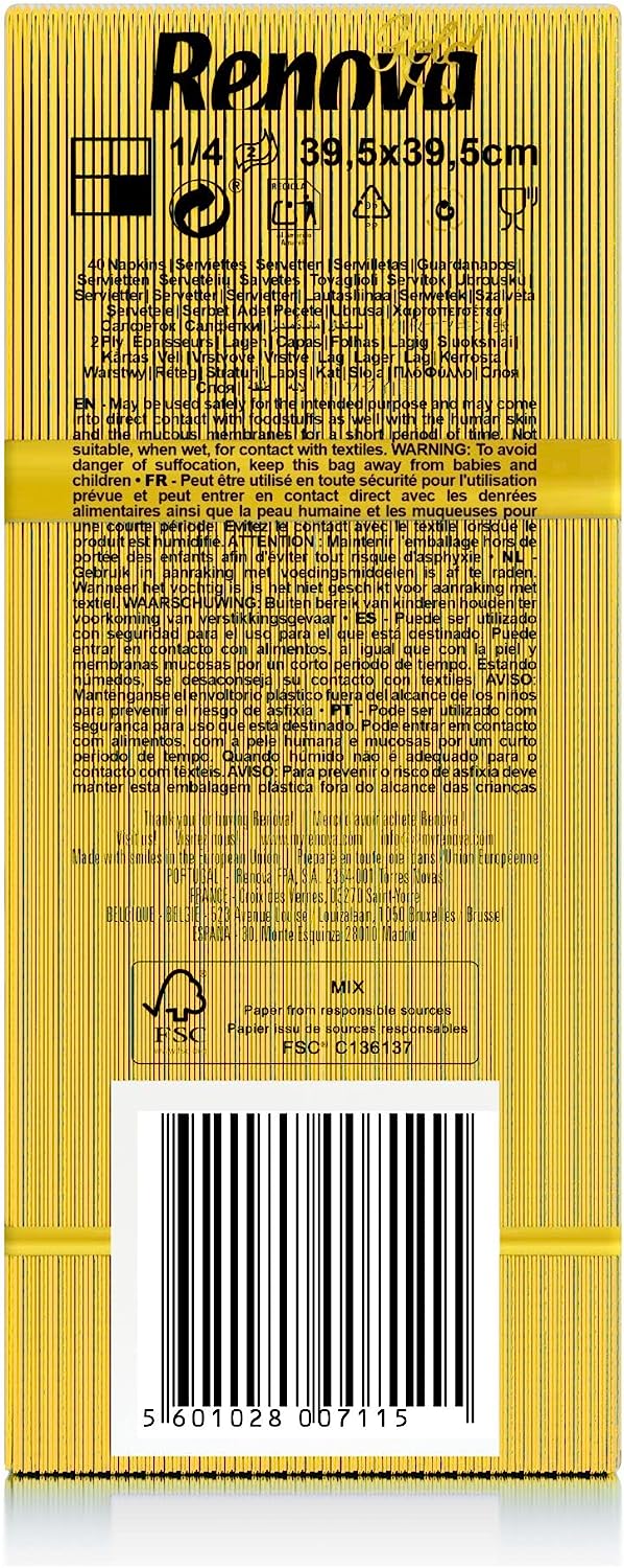Renova Servilletas de papel Gold Amarillas - 40 Servilletas Tamaño Grande Renova Servilletas de papel Gold Amarillas - 40 Servilletas Tamaño Grande