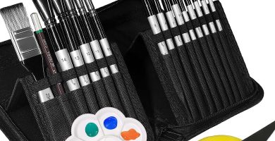 Pinceles Pintura Acrílica Set-19 pcs, Pinceles Profesionales de Nylon para Acuarela, Óleo y Gouache, Varios Tamaños, Forma de Pinceles, Principiantes y Profesionales