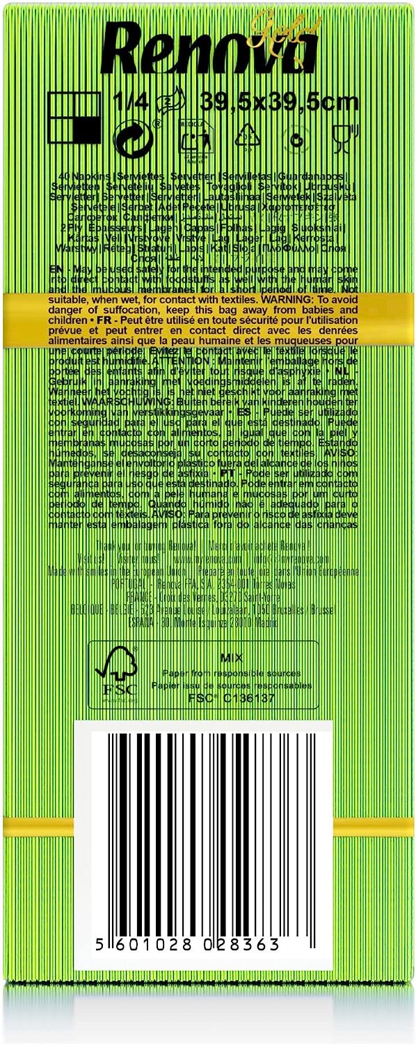 Renova Servilletas de papel Gold Verdes - 40 servilletas Tamaño Grande Renova Servilletas de papel Gold Verdes - 40 servilletas Tamaño Grande