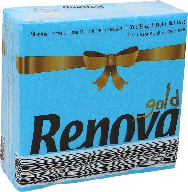 Renova Servilletas de papel Gold Azules - 40 Servilletas Tamaño Grande Renova Servilletas de papel Gold Azules - 40 Servilletas Tamaño Grande